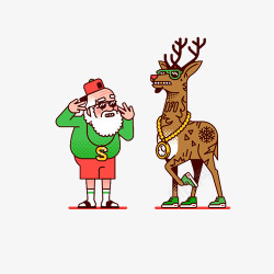 时髦的圣诞老人和酷酷的驯鹿素材