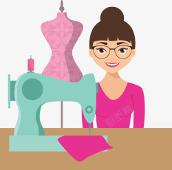 女性缝纫工扁平矢量图素材