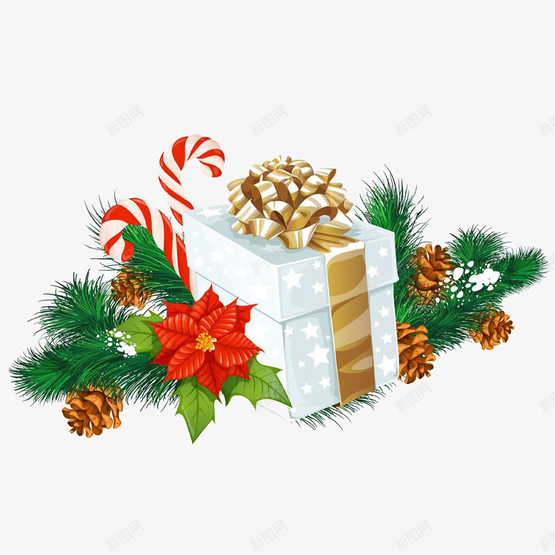 圣诞大礼包png免抠素材_新图网 https://ixintu.com 圣诞 圣诞大礼包 圣诞节 松果 松树 礼品 礼物
