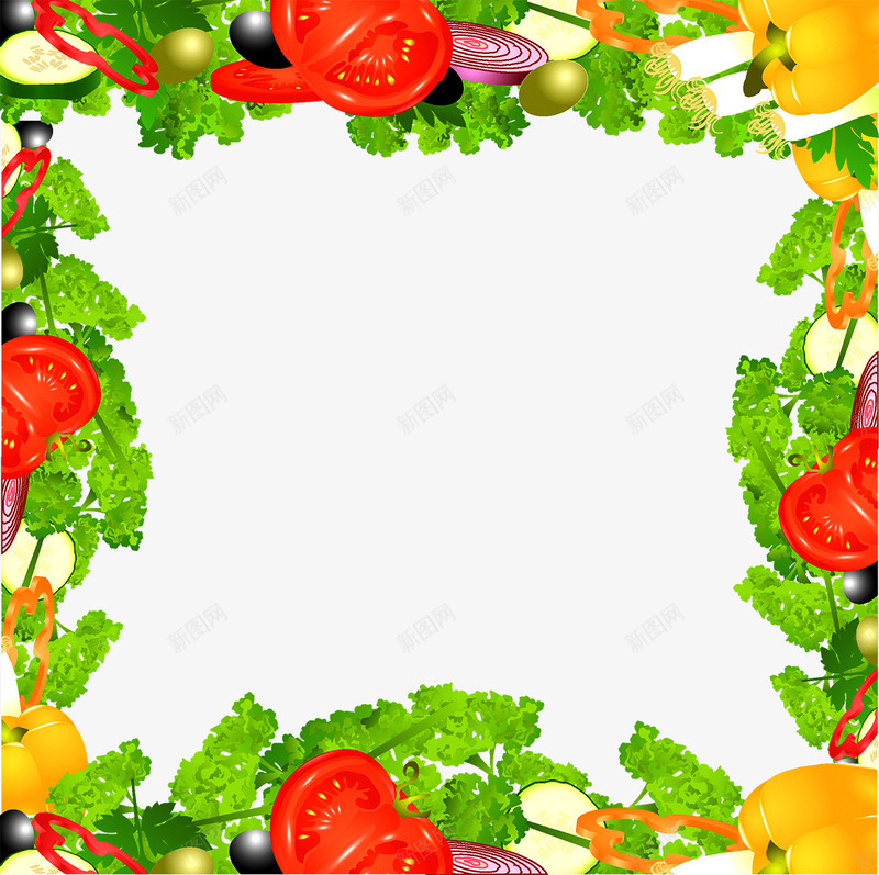 蔬菜边框png免抠素材_新图网 https://ixintu.com 树叶 绿叶 蔬菜 边框