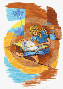 学习坐手绘看书的女孩高清图片