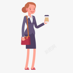 商务人士女性拿着咖啡杯的商务人士矢量图高清图片