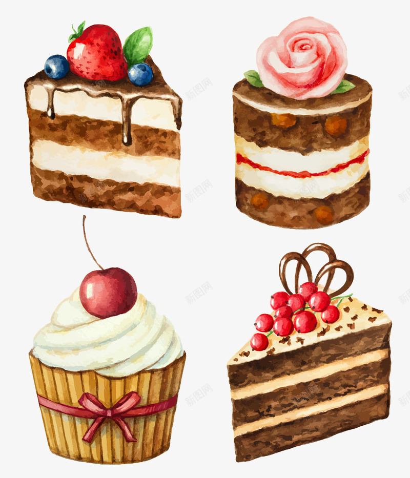 水彩蛋糕插画png免抠素材_新图网 https://ixintu.com 卡通蛋糕 樱桃蛋糕 蛋糕海报