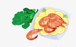 手绘鲜虾柠檬蔬菜素材