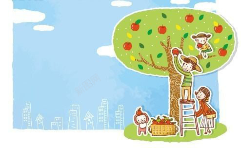 家庭摘苹果png免抠素材_新图网 https://ixintu.com 一家人 三个人 卡通手绘 摘苹果
