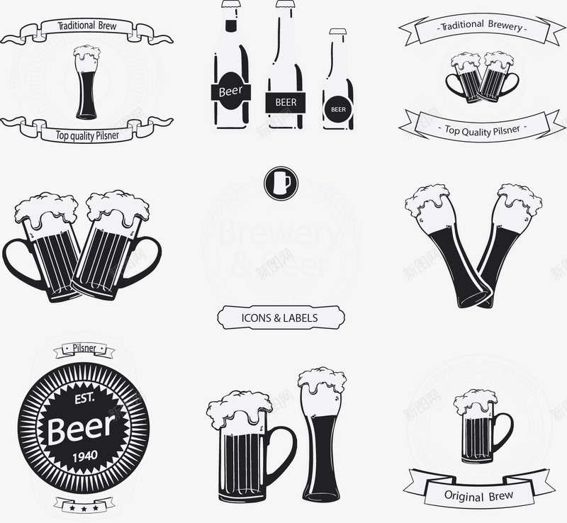 9款白色啤酒标签矢量图ai免抠素材_新图网 https://ixintu.com beer 啤酒标签 啤酒素材 矢量图