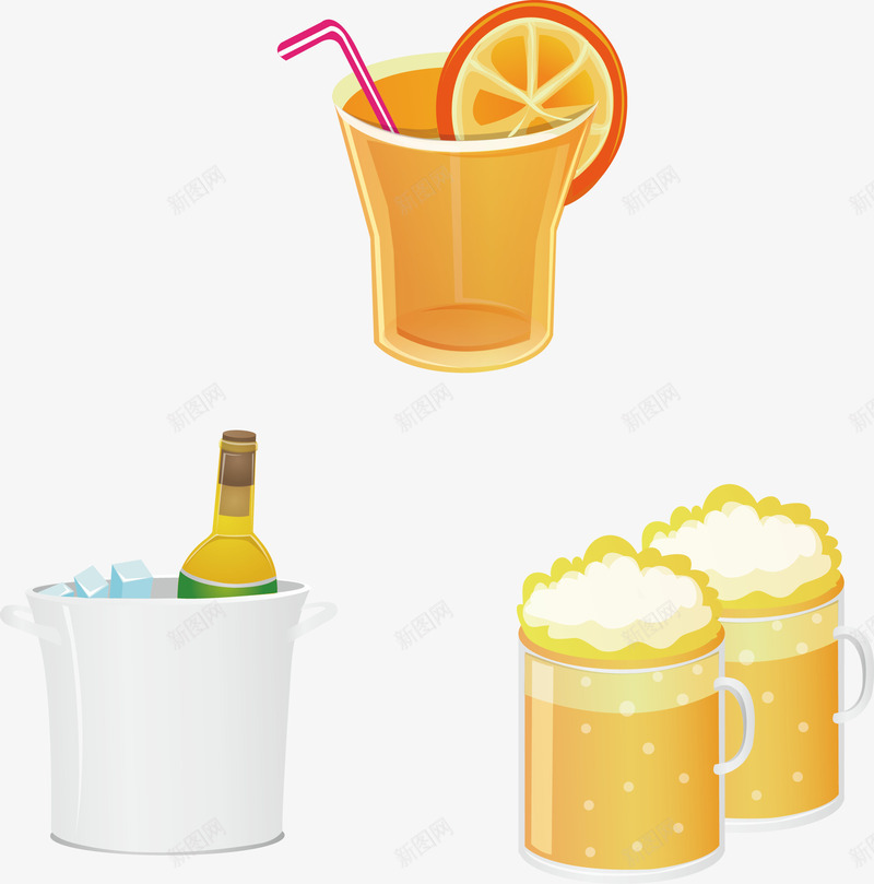 冰镇啤酒柠檬果汁png免抠素材_新图网 https://ixintu.com 享受 啤酒杯 庆祝 泳池派对 派对 舞会