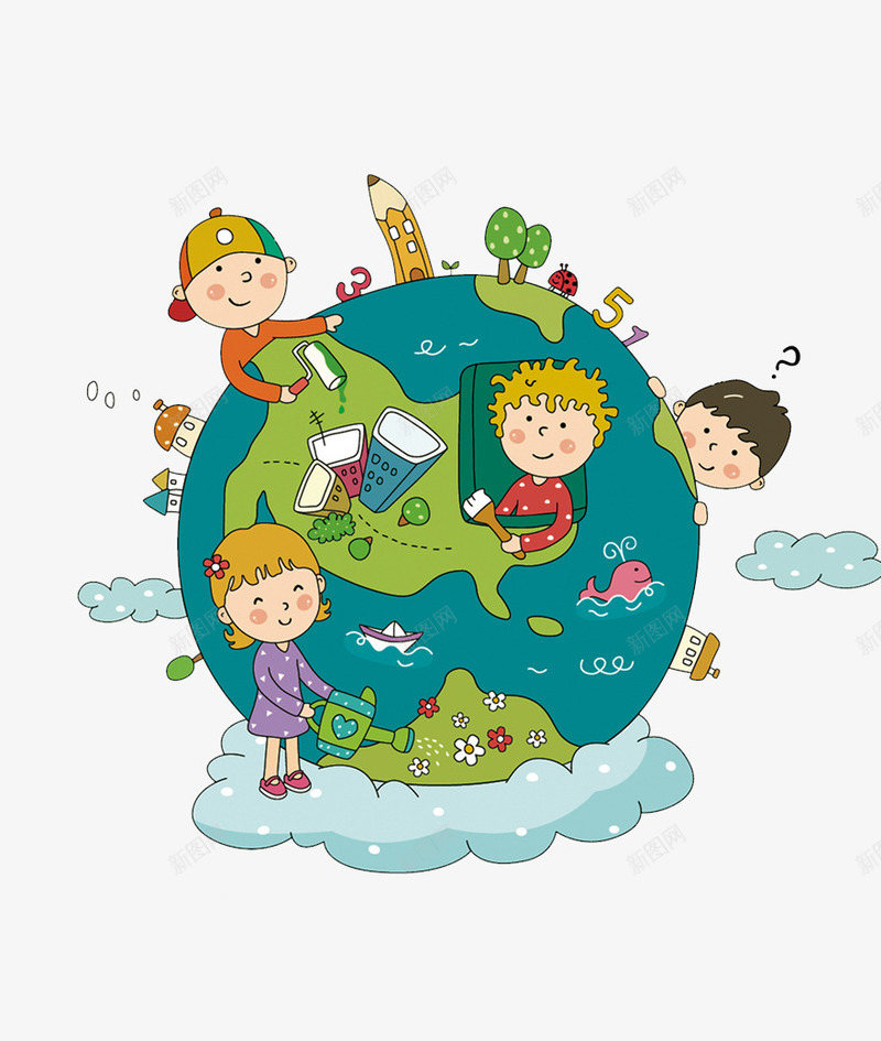 卡通扁平地球放射psd免抠素材_新图网 https://ixintu.com 儿童洗地球 卡通地球 地球 环保地球