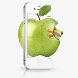 苹果青色苹果手机框青蛙素材