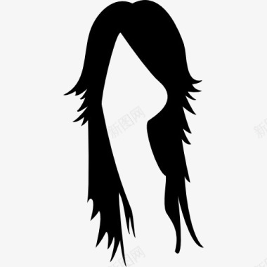 黑长的女性青少年的假发图标图标