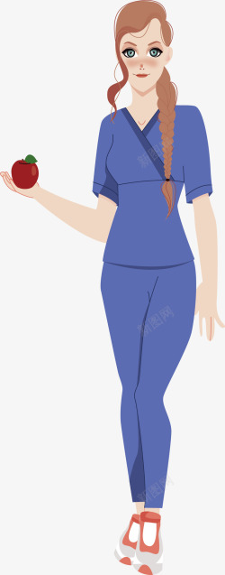 拿着苹果的女护士素材