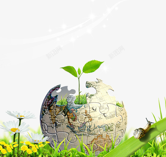绿色地球创意海报psd免抠素材_新图网 https://ixintu.com 小草 拼图地球 树苗 泡泡 色风景桌面壁纸保护地球的广告语 花朵 草地