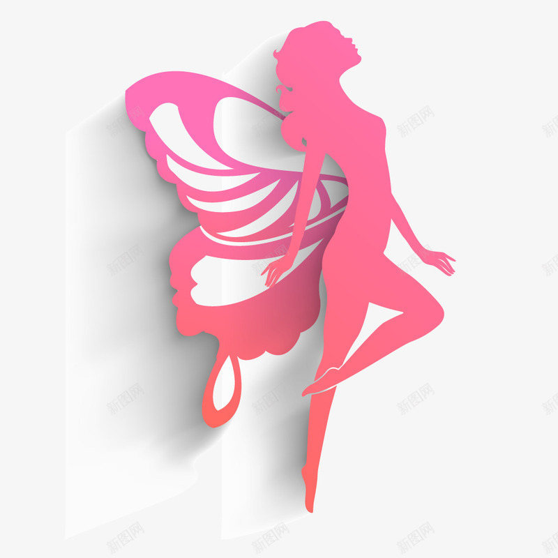 粉色翅膀优雅女性png免抠素材_新图网 https://ixintu.com 优雅 女性 粉色翅膀 苗条