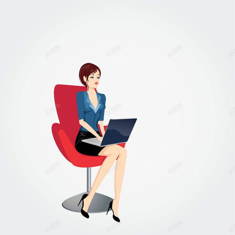 正在使用电脑的人png免抠素材_新图网 https://ixintu.com 上班 上班的人 女性 椅子 电脑 红色椅子