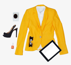 职业女性黄色西装外套搭配素材