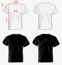 男士衣服测量图黑白色T恤尺寸图高清图片