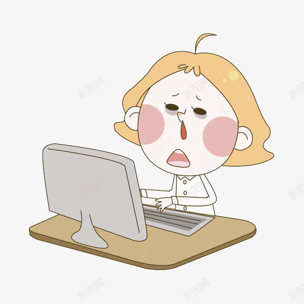 玩电脑的女人png免抠素材_新图网 https://ixintu.com  累瘫 卡通 女人 工作的 电脑 疲倦的 职场女性