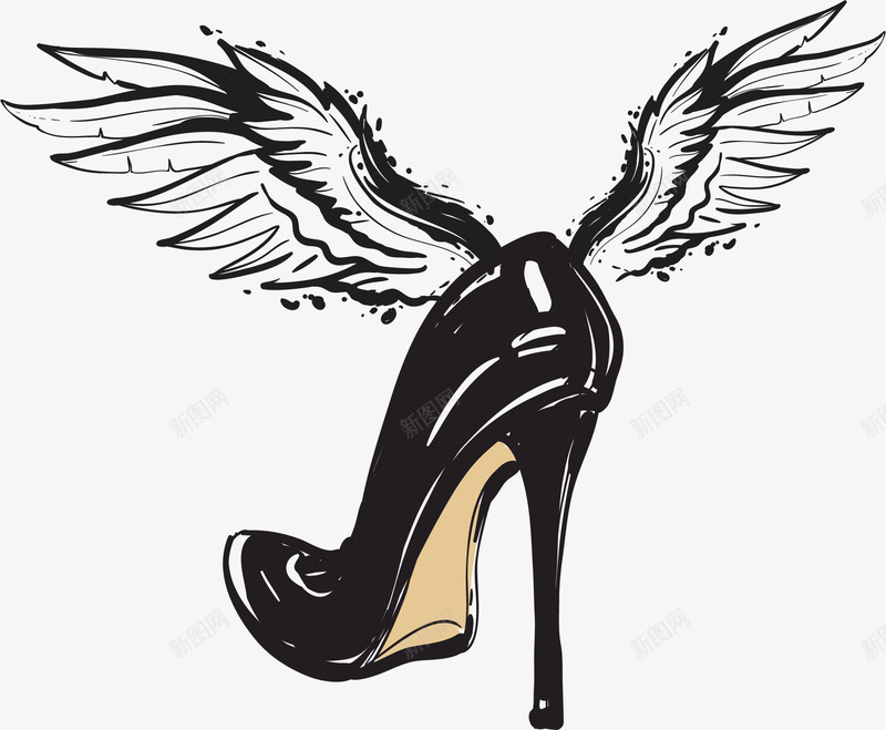 创意黑色翅膀高跟鞋矢量图ai免抠素材_新图网 https://ixintu.com 创意 手绘 水彩 翅膀 设计 高跟鞋 黑色 矢量图
