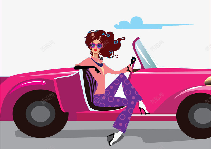 开跑车的女孩png免抠素材_新图网 https://ixintu.com 卡通 女人 女孩 女性 性感 手绘 狂野女性 红色跑车 跑车