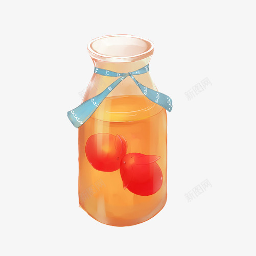 水果汁手绘画片png免抠素材_新图网 https://ixintu.com 手绘美食 果汁 樱桃汁 玻璃瓶 黄色