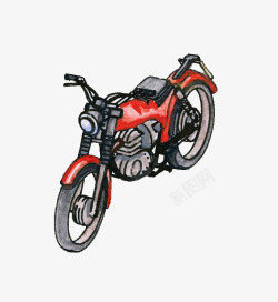 手绘水彩插画机械摩托车素材