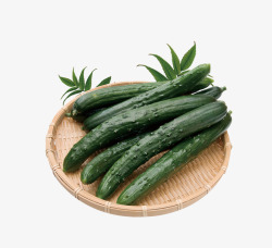 透气蔬菜筐编织筐里的绿色黄瓜高清图片