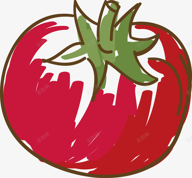 西红柿简笔画矢量图ai免抠素材_新图网 https://ixintu.com 手绘 涂鸦 红色 蔬菜 食物 矢量图