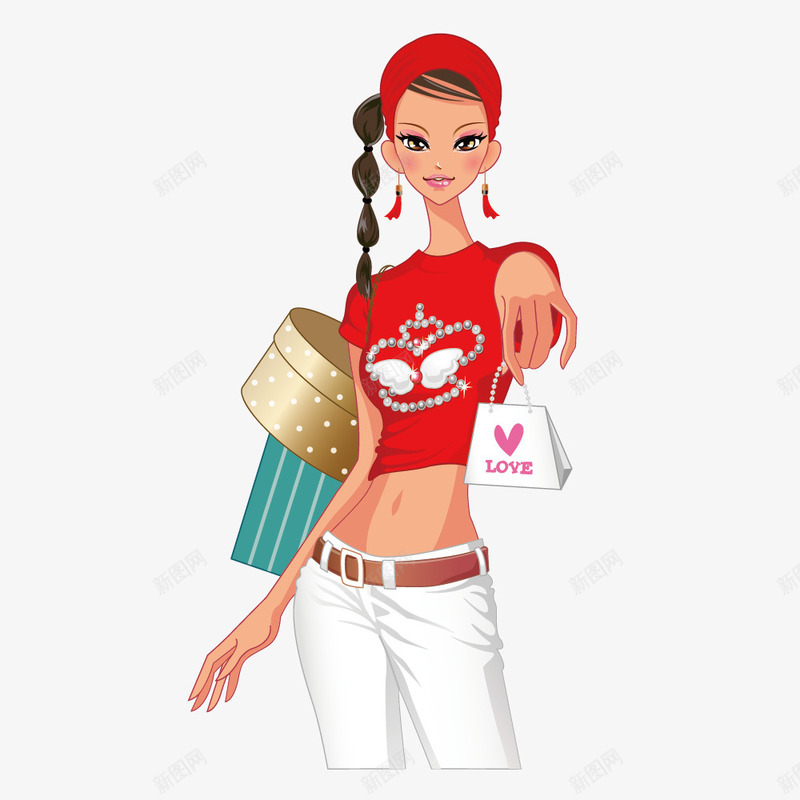 红色短上衣白裤时尚女性png免抠素材_新图网 https://ixintu.com 服装 服装设计 模特
