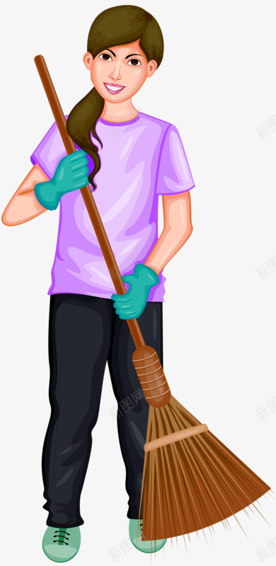卫生清洁工png免抠素材_新图网 https://ixintu.com 卫生 女性 扫把 清洁工
