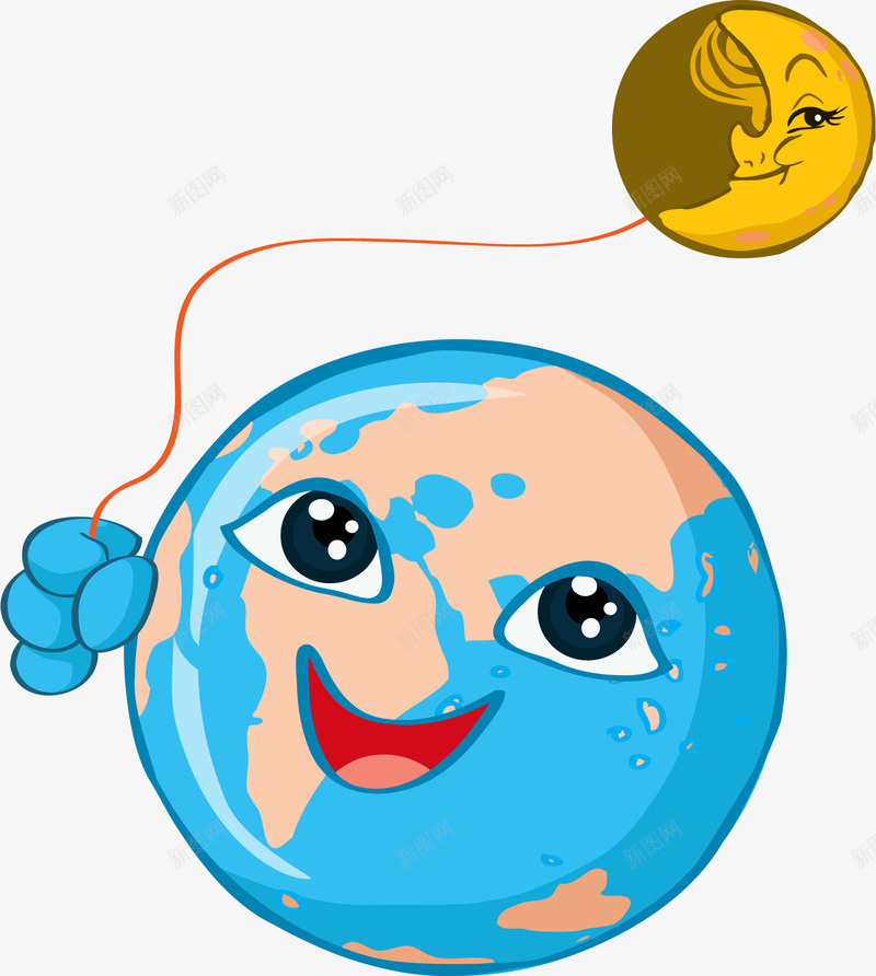 手绘卡通创意地球牵着月球png免抠素材_新图网 https://ixintu.com 公益 公益海报 创意 动漫 动画 卡通 地球牵着月球 手绘
