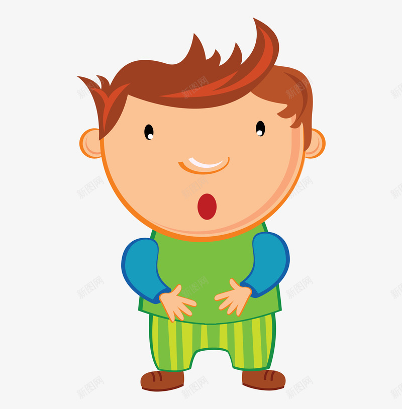 捂着肚子的卡通男孩png免抠素材_新图网 https://ixintu.com 人物 动作 可爱的 小男孩 捂肚子 绿色衣服