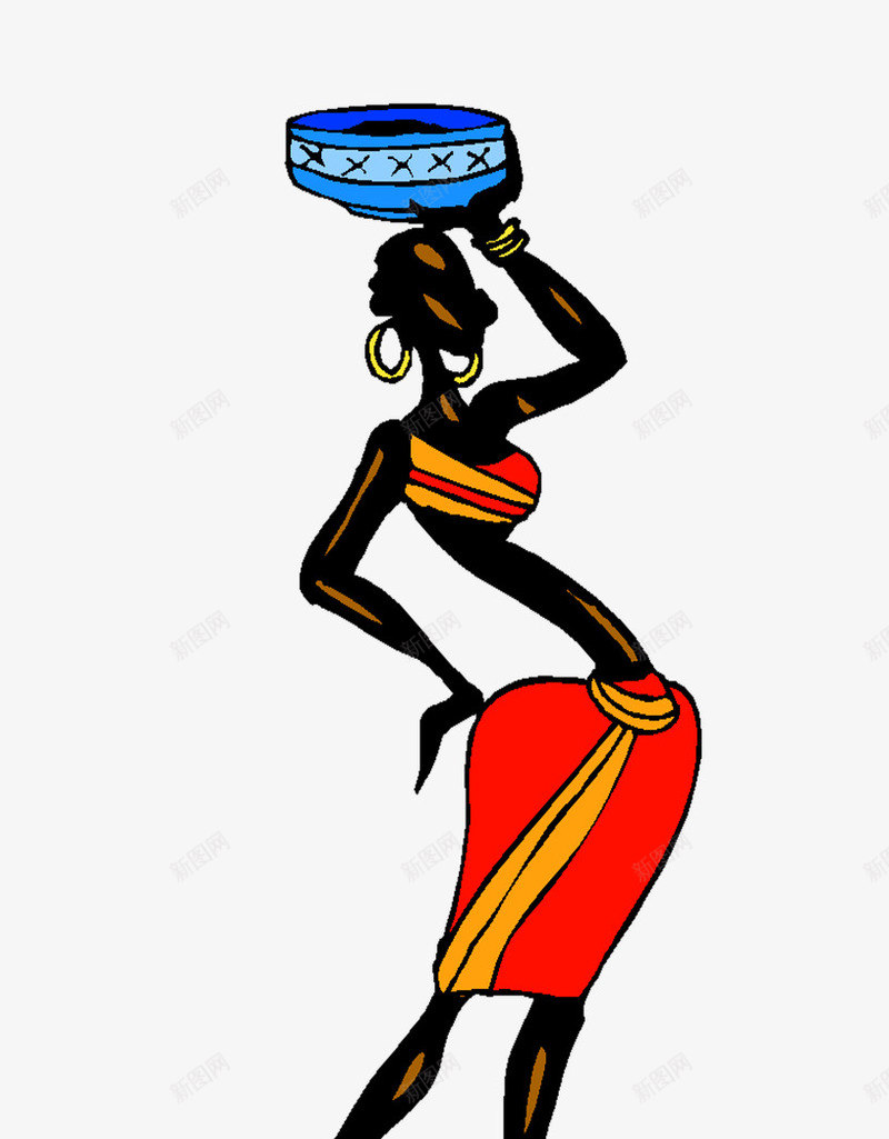 非洲妇女手绘png免抠素材_新图网 https://ixintu.com 卡通 夸张 女性 炎热 黑人