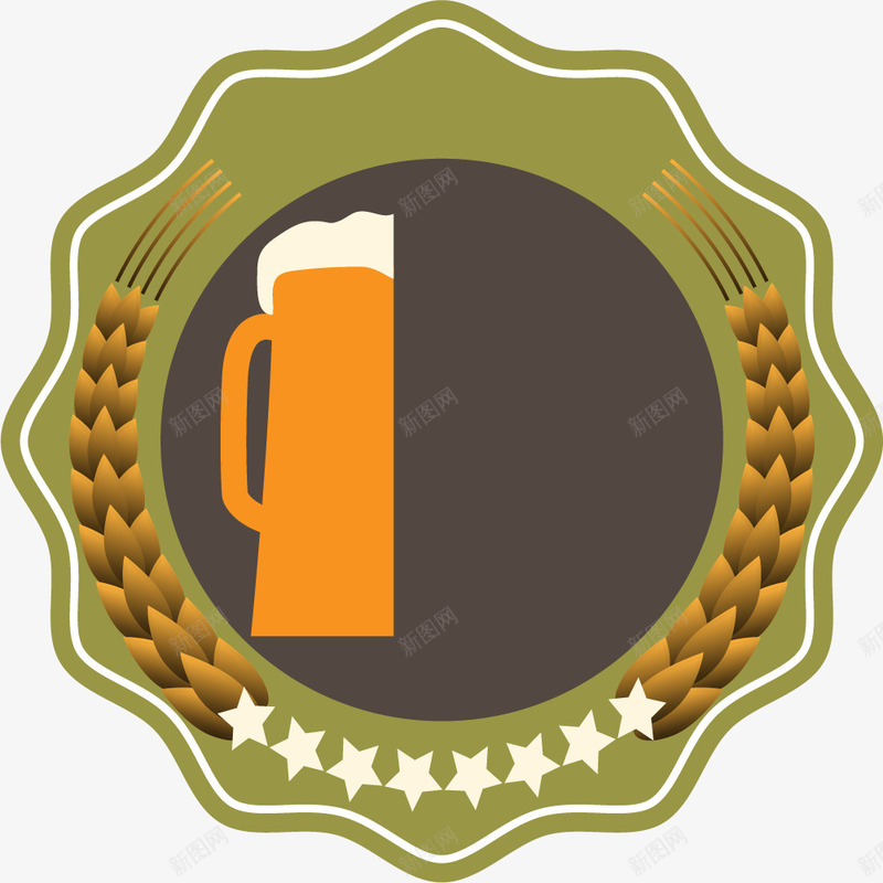 绿色啤酒产品标签png免抠素材_新图网 https://ixintu.com 免抠PNG 卡通 啤酒 小麦 花纹形状 麦穗