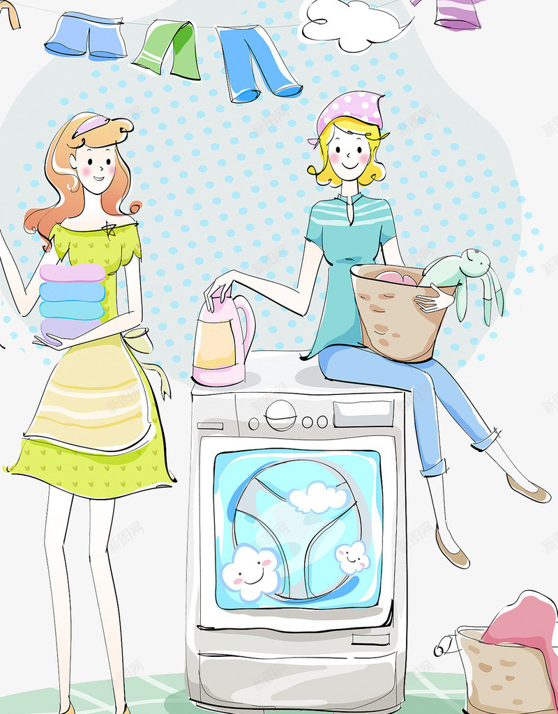 衣物清洁家务插画png免抠素材_新图网 https://ixintu.com 家务 插画 晾衣服 洗衣机 衣物清洁