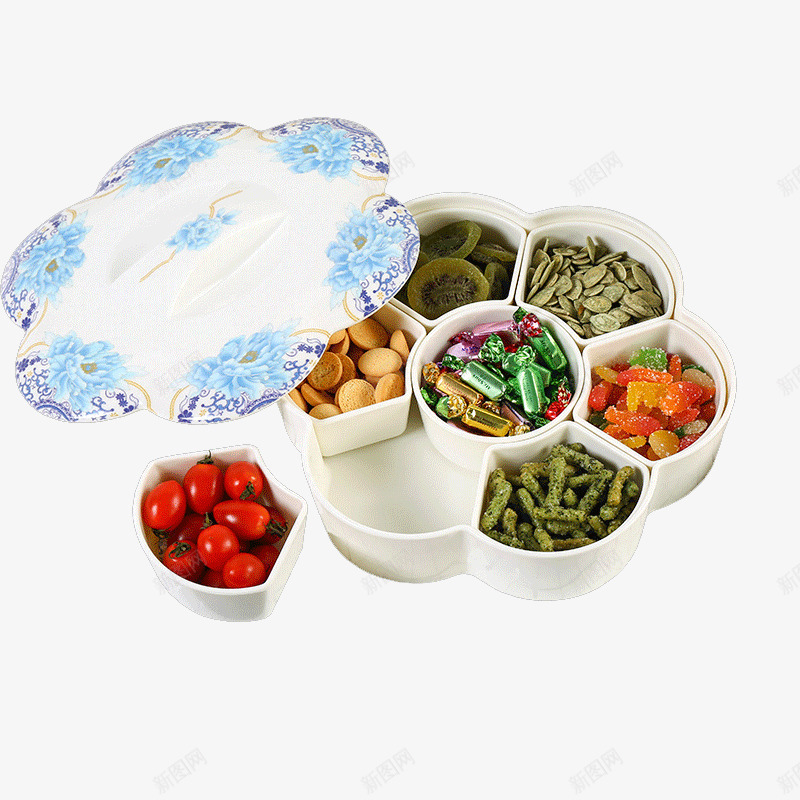 新年糖果零食瓜子盒坚果盘png免抠素材_新图网 https://ixintu.com 中国风 分格带盖干果坚果盘 创意 古典 塑料盘