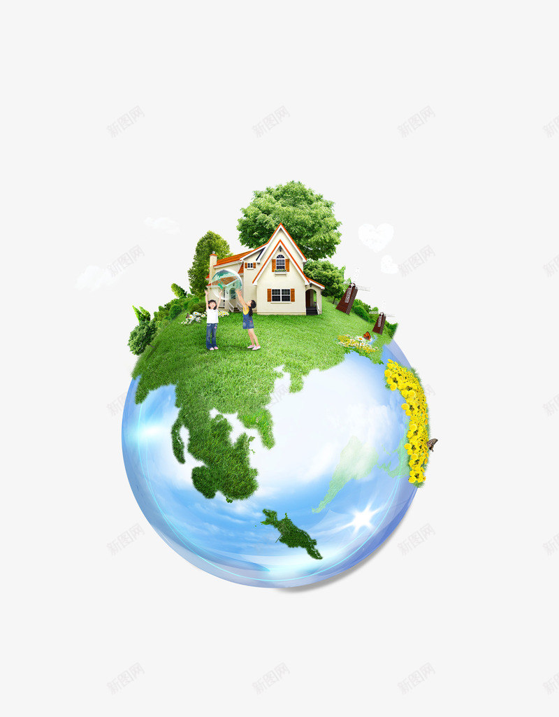 地球之家png免抠素材_新图网 https://ixintu.com 圆型 地球 家园 绿色