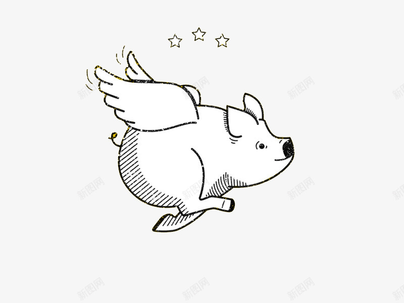 长翅膀的小猪png免抠素材_新图网 https://ixintu.com 国外创意素材 小猪 白色 矢量插图 翅膀