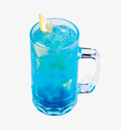 蓝色碳酸水玻璃杯蓝色百香果饮料高清图片