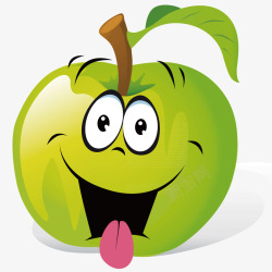 一个吐舌头的绿苹果素材