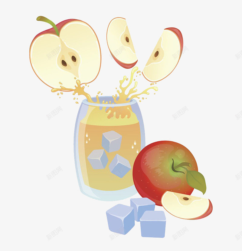 苹果汁插画png免抠素材_新图网 https://ixintu.com 冰块 新鲜果汁 果汁 苹果 苹果汁 饮料