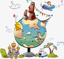 卡通地球旅行环球旅游素材