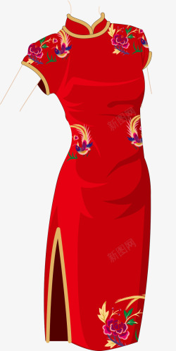 中国红色女性旗袍素材