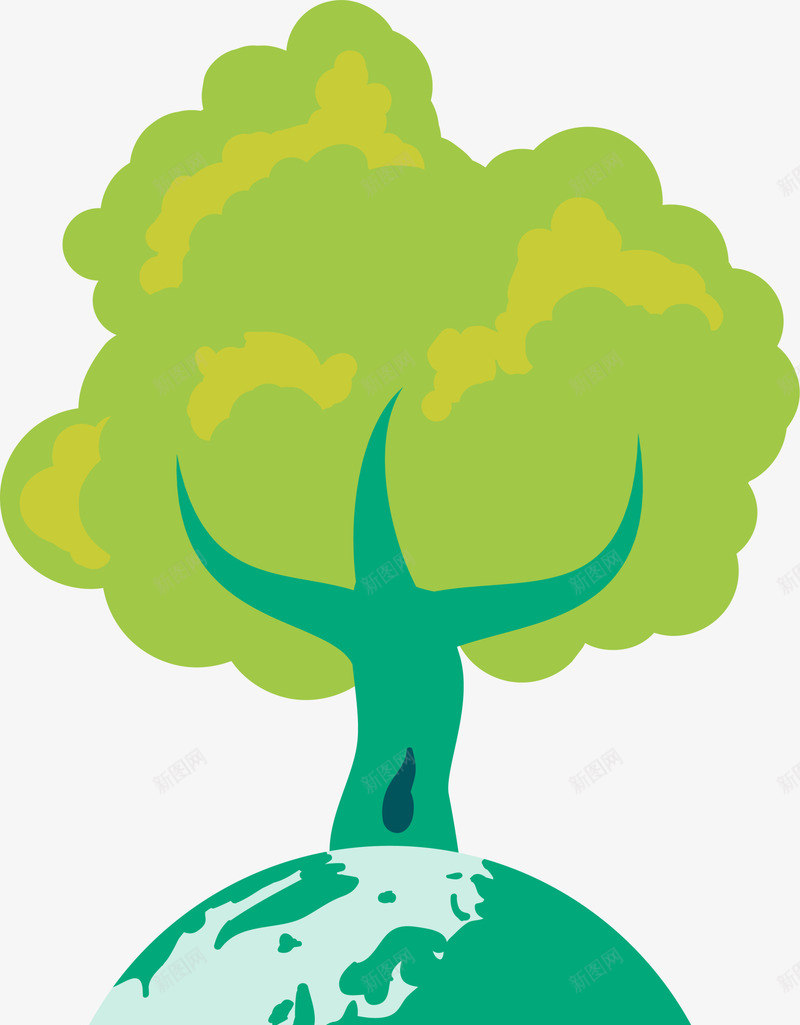 绿色卡通植树地球png免抠素材_新图网 https://ixintu.com 世界环境日 地球 大树 树木 植树 环保 生态循环 绿化 自然