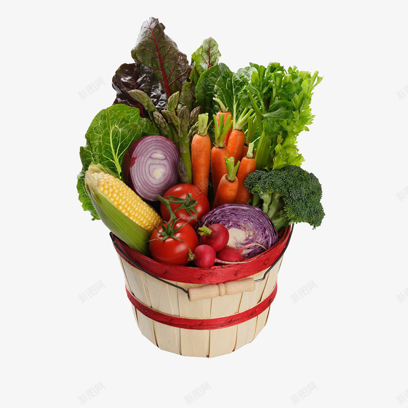 放在菜篮子上的蔬菜png免抠素材_新图网 https://ixintu.com 洋葱 玉米 番茄 花菜 西兰花
