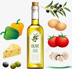 橄榄瓶子蔬菜食材和橄榄油矢量图高清图片