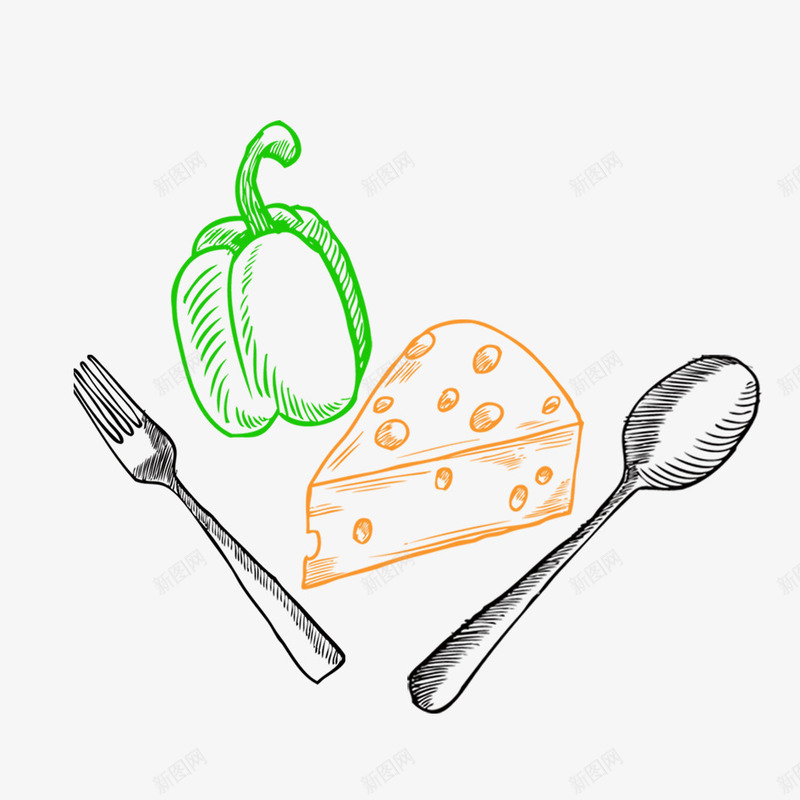 卡通蔬菜面包png免抠素材_新图网 https://ixintu.com 刀叉 卡通 尖椒 手绘 糕点 蔬菜 蛋糕 青椒 面包 餐具