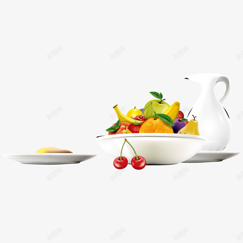 水果盘png免抠素材_新图网 https://ixintu.com 樱桃 水果 盘子 茶壶
