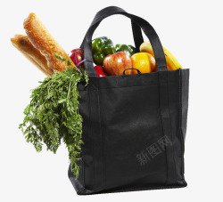 提手购物袋黑色购物袋里的果蔬高清图片