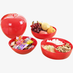 时尚水果干果盘塑料三层红色婚庆糖果盒高清图片
