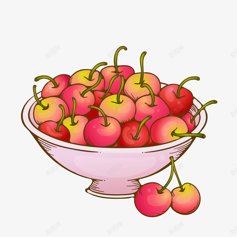 卡通红色樱桃图png免抠素材_新图网 https://ixintu.com 卡通 插图 无公害 果实 樱桃 水果 甜美的 碗 红色的